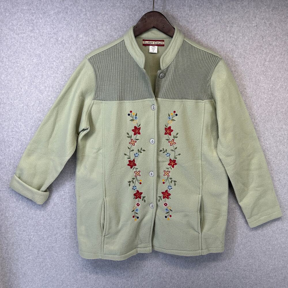 Tudor Court By Haband Jacket Womens Medium Green Floral Embroidered Polyester